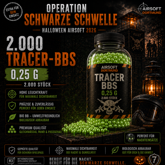 2.000 Tracer-BBs. 0,25 g. Bereit für die Schwarze Schwelle